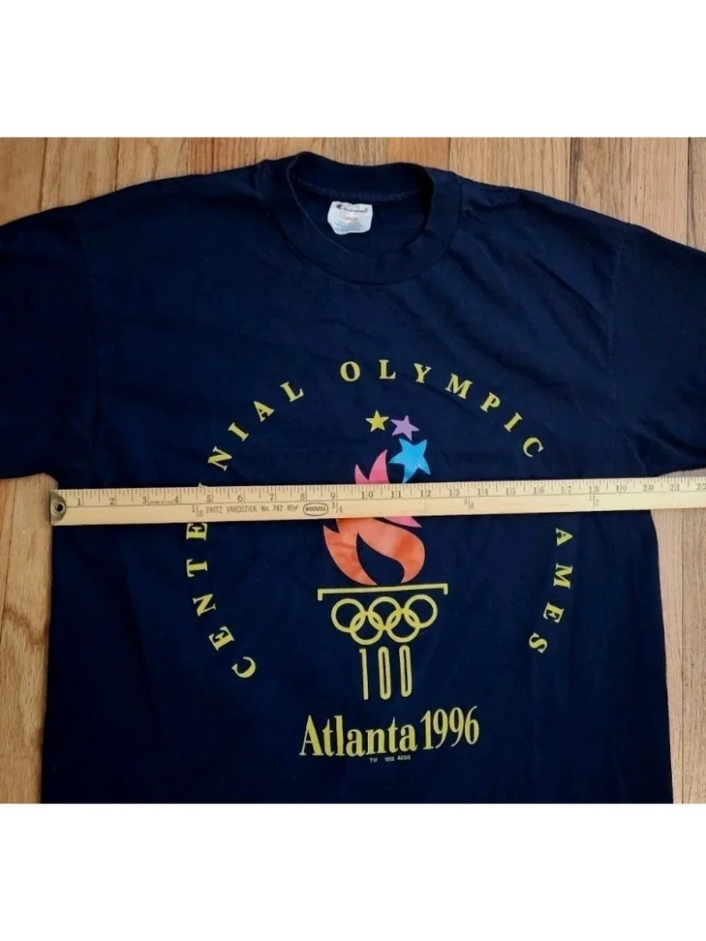 Vintage Champion Atlanta Olympics 1996 TShirt large graphic torch rings spellout - Picture 6 of 7